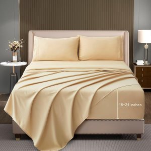 DengChao Juego de sábanas de 4 piezas con bolsillo extra profundo de 1800 hilos de microfibra cepillada súper suave, color gris pardo, se adapta a DengChao Juego de sábanas de 4 piezas con bolsillo extra profundo de 1800 hilos de microfibra cepillada súper suave, color gris pardo, se adapta a