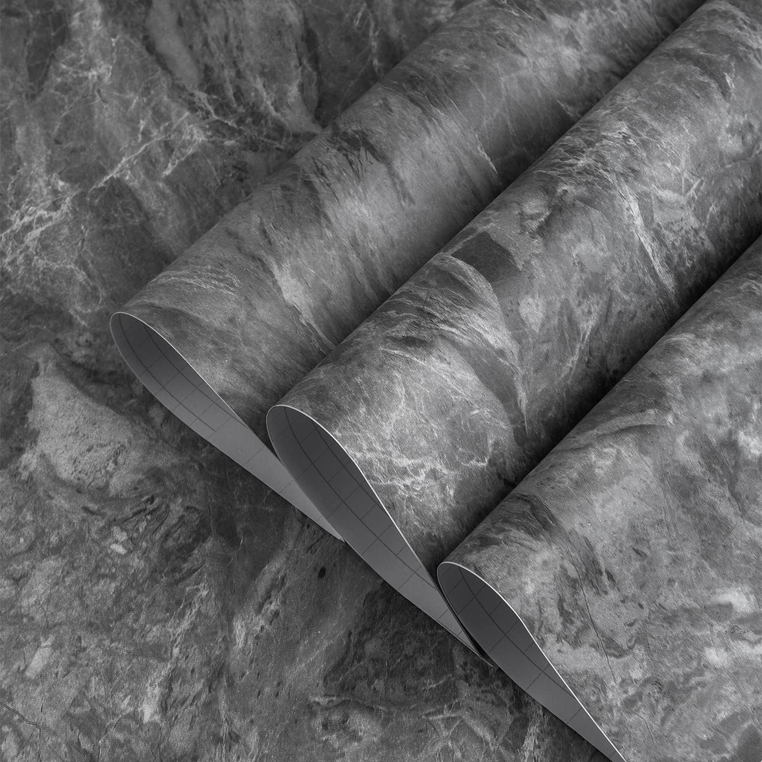 TOTIO Papel tapiz de mármol gris ultra ancho de 31.5 x 315 pulgadas, adhesivo mate grueso, impermeable, granito gris oscuro, textura de granito,