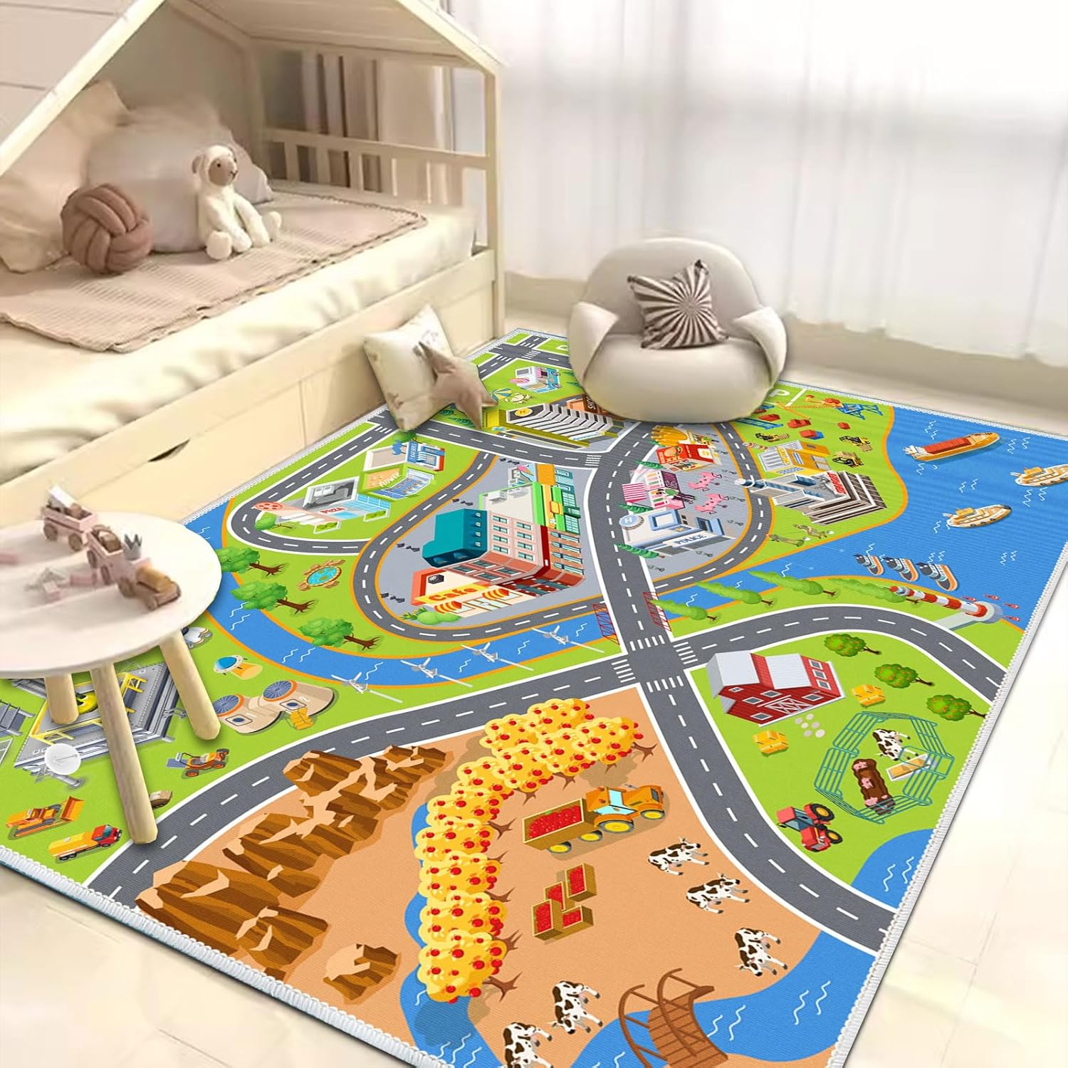 Alfombra de juegos para niños, alfombra de carretera para automóviles de juguete para niños, alfombra de automóvil para sala de juegos, alfombra de