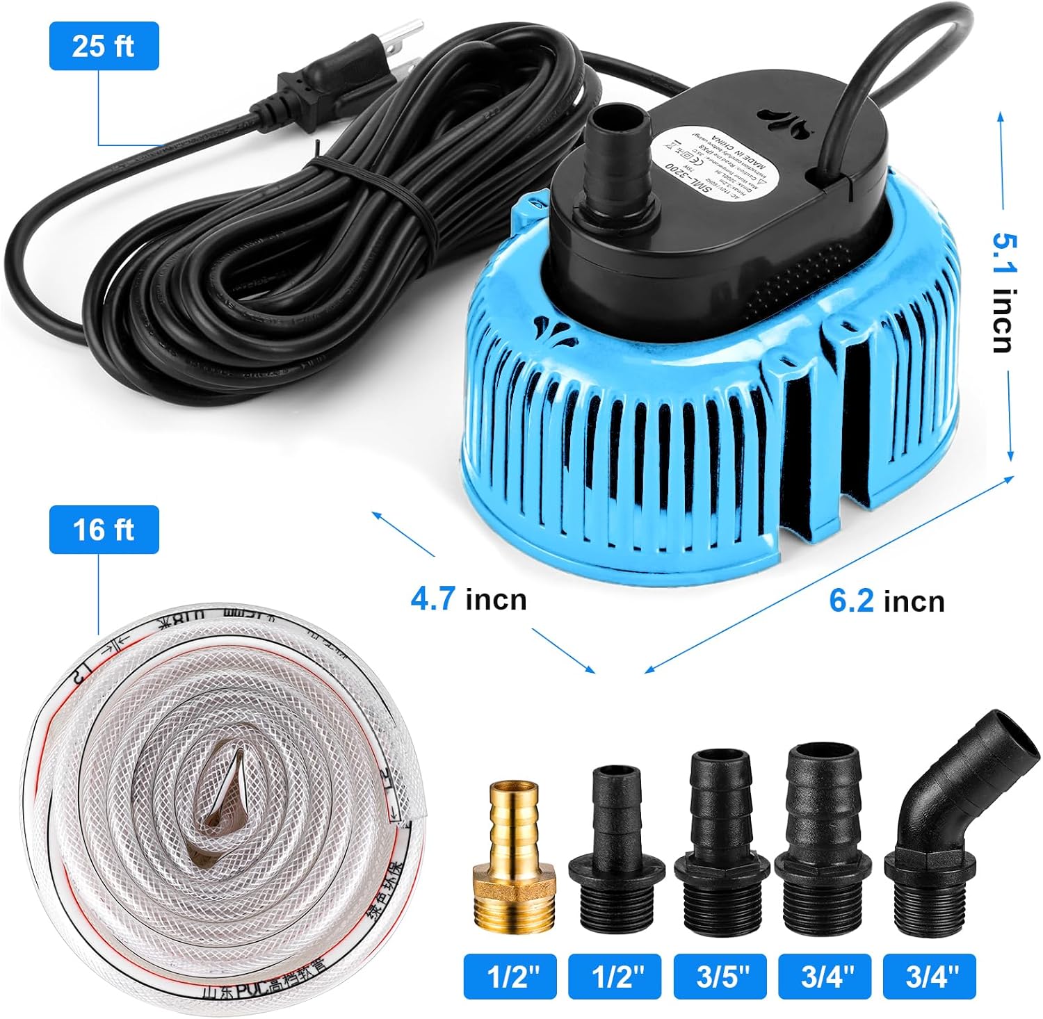 Bomba de cubierta de piscina sobre el suelo, bomba de sumidero sumergible de 850 GPH, bomba de agua para drenaje de piscina, con manguera de drenaje