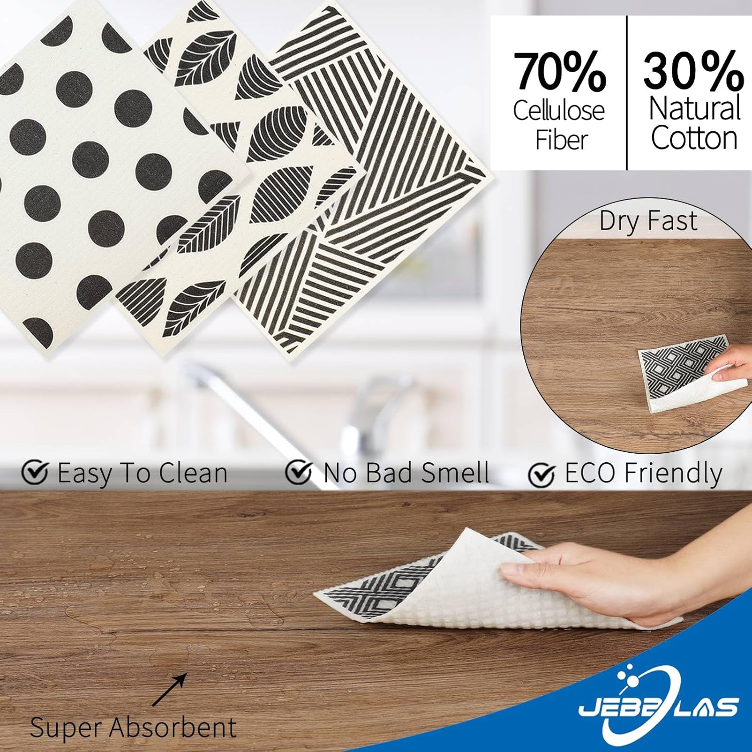 JEBBLAS Paños de cocina suecos reutilizables para cocina, toallas de papel reutilizables de celulosa, toallas suecas lavables, sin olor,