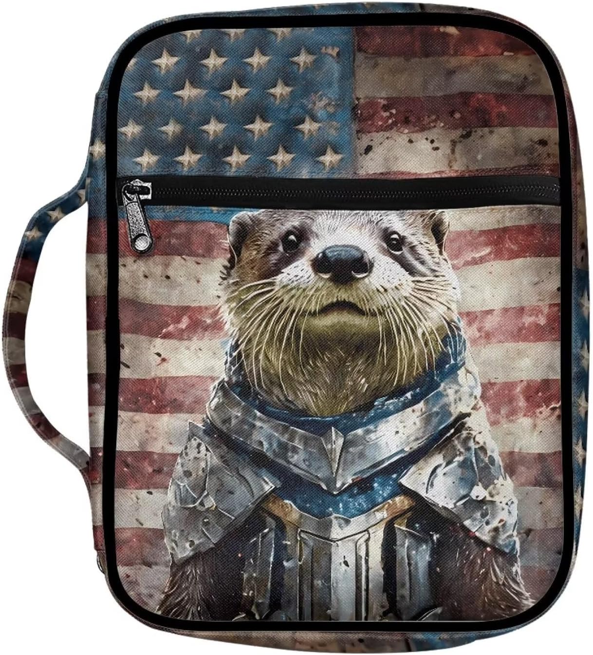 Suobstales Fundas para la Biblia para mujereshombres, fundas para la Biblia, organizador de libros, bolsa de estudio con asa y cremallera, Bandera