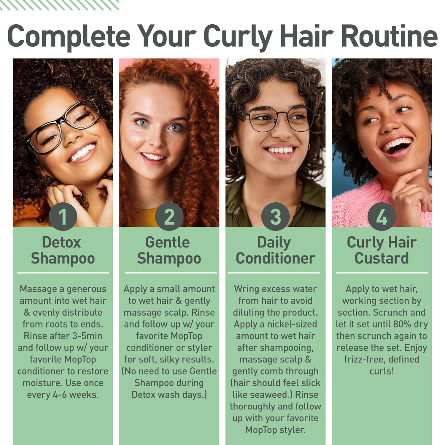 MopTop Juego de productos para el cabello rizado, rutina de tratamiento para cabello rizado, champú desintoxicante de 2 onzas, champú suave,