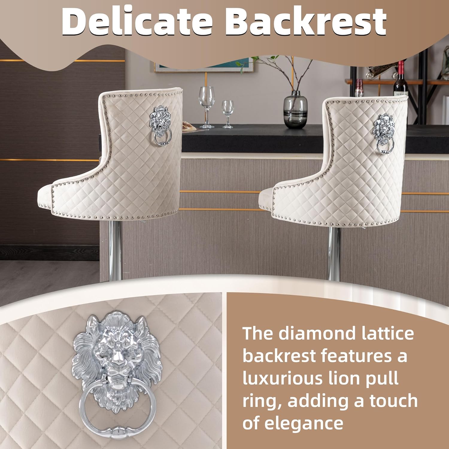 Juego de 2 taburetes de bar, taburetes de bar giratorios de terciopelo ajustable en altura de mostrador con reposapiés, acolchado suave tapizado con