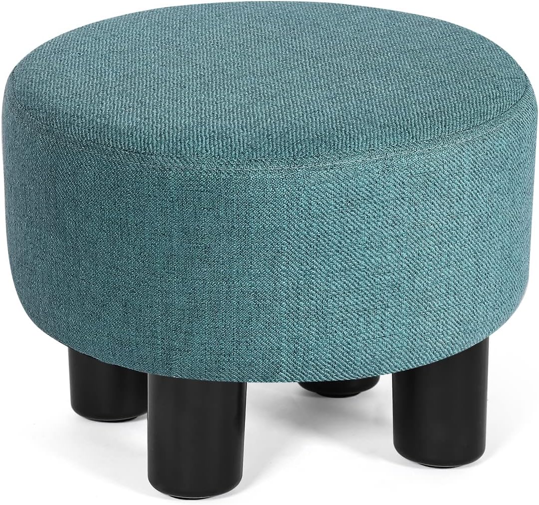 Taburete otomano redondo de tela pequeña, otomana, reposapiés, moderno, acolchado, para sala de estar, sofá, oficina (azul turquesa)