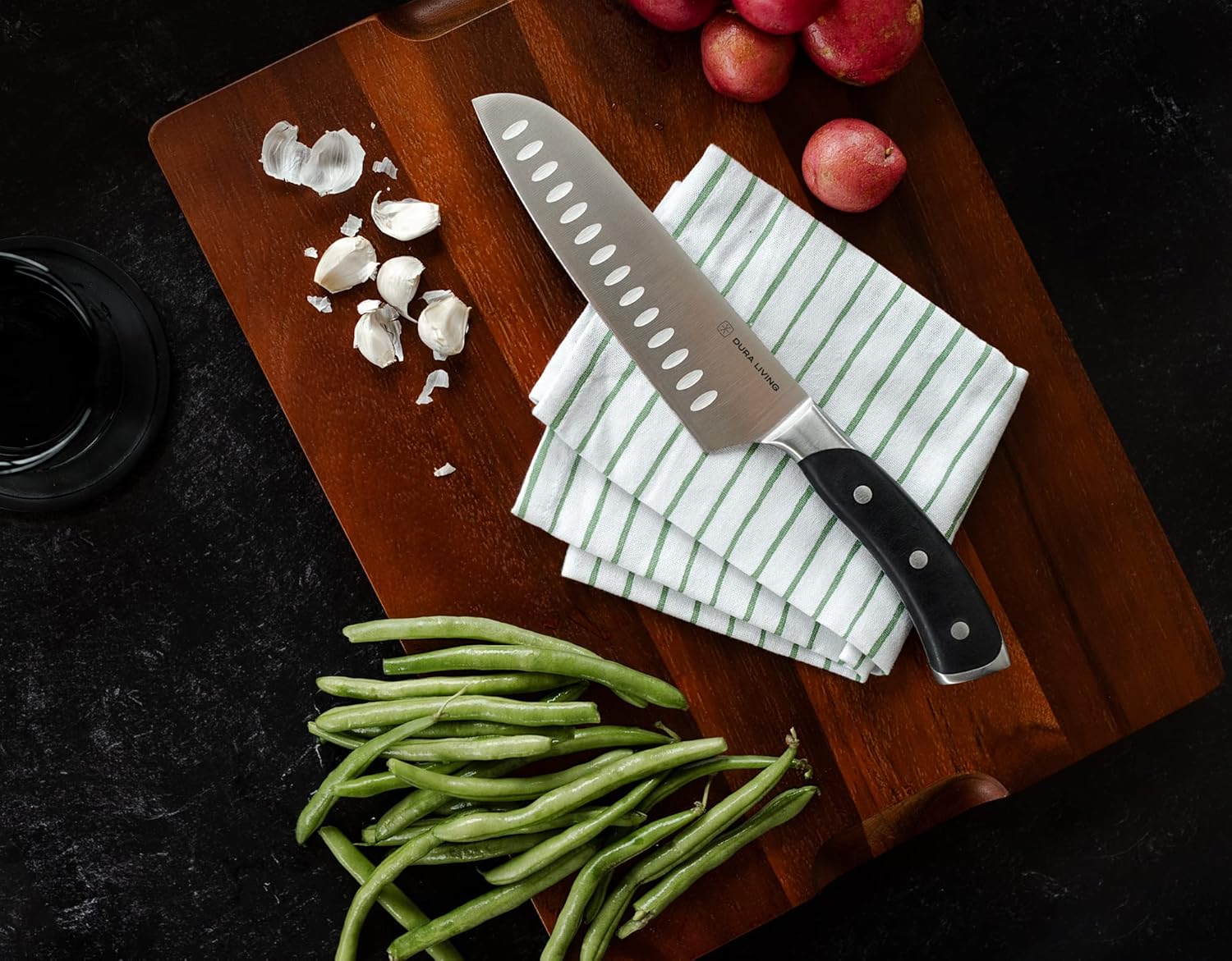 DURA LIVING Santoku – Cuchillo de cocina de 7 pulgadas, acero inoxidable alemán de alto carbono ultra afilado, cuchillos Santoku con mango