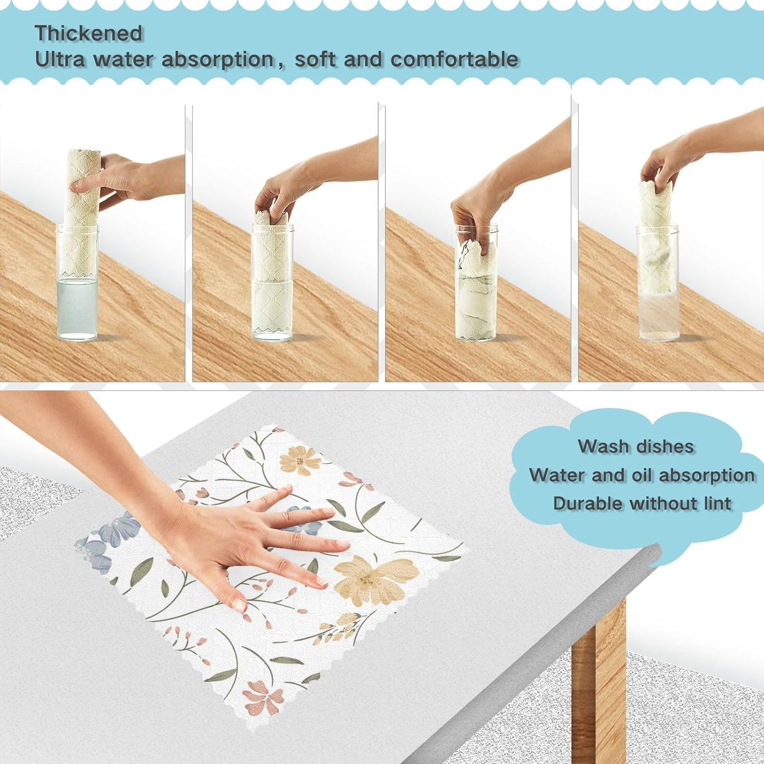 FRODOTGV Cute Floral Meadow Cotton Decorative Kitchen Towels and Dishcloths Quick Dry Set of 6 Rags for Restaurant Oven