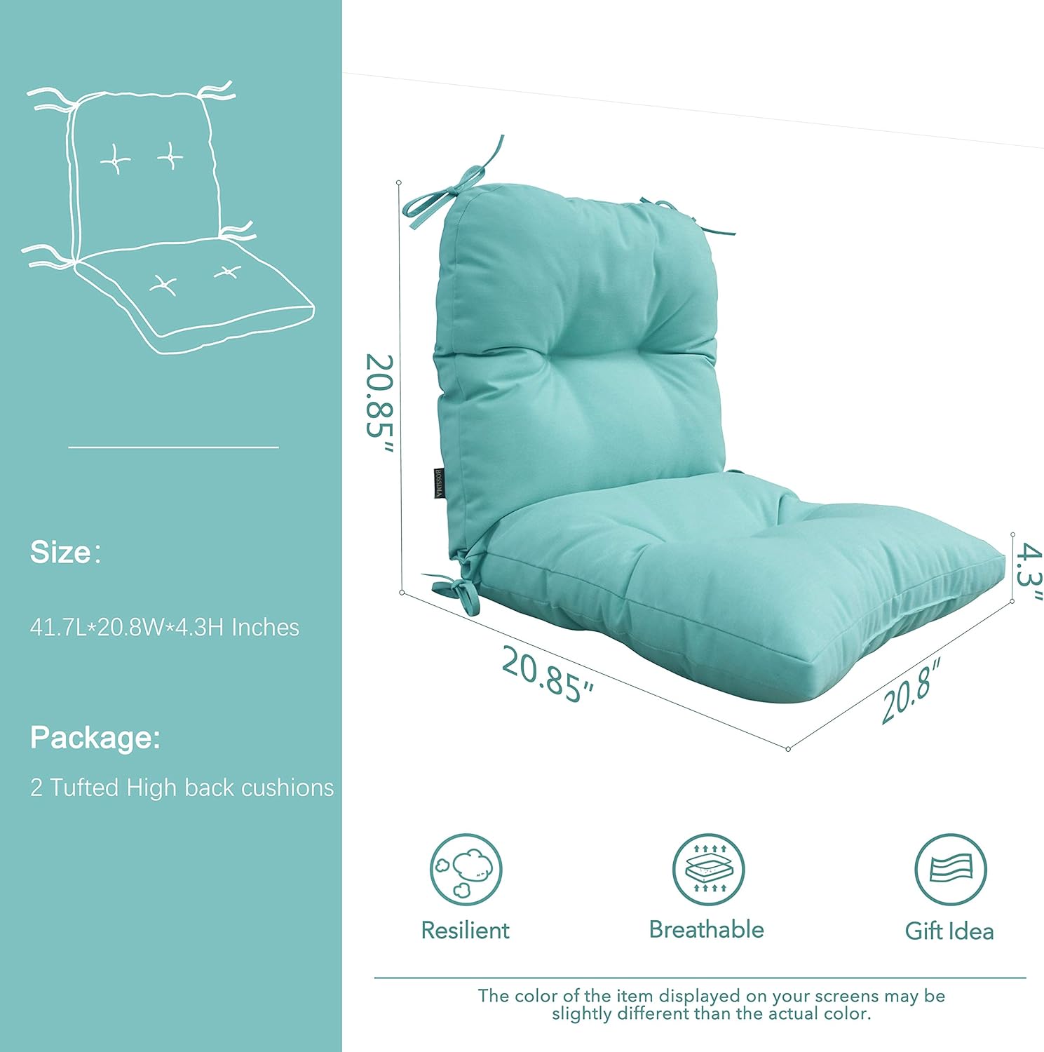 BOSSIMA Juego de 2 cojines de repuesto para silla de respaldo alto para interiores y exteriores, color gris claro