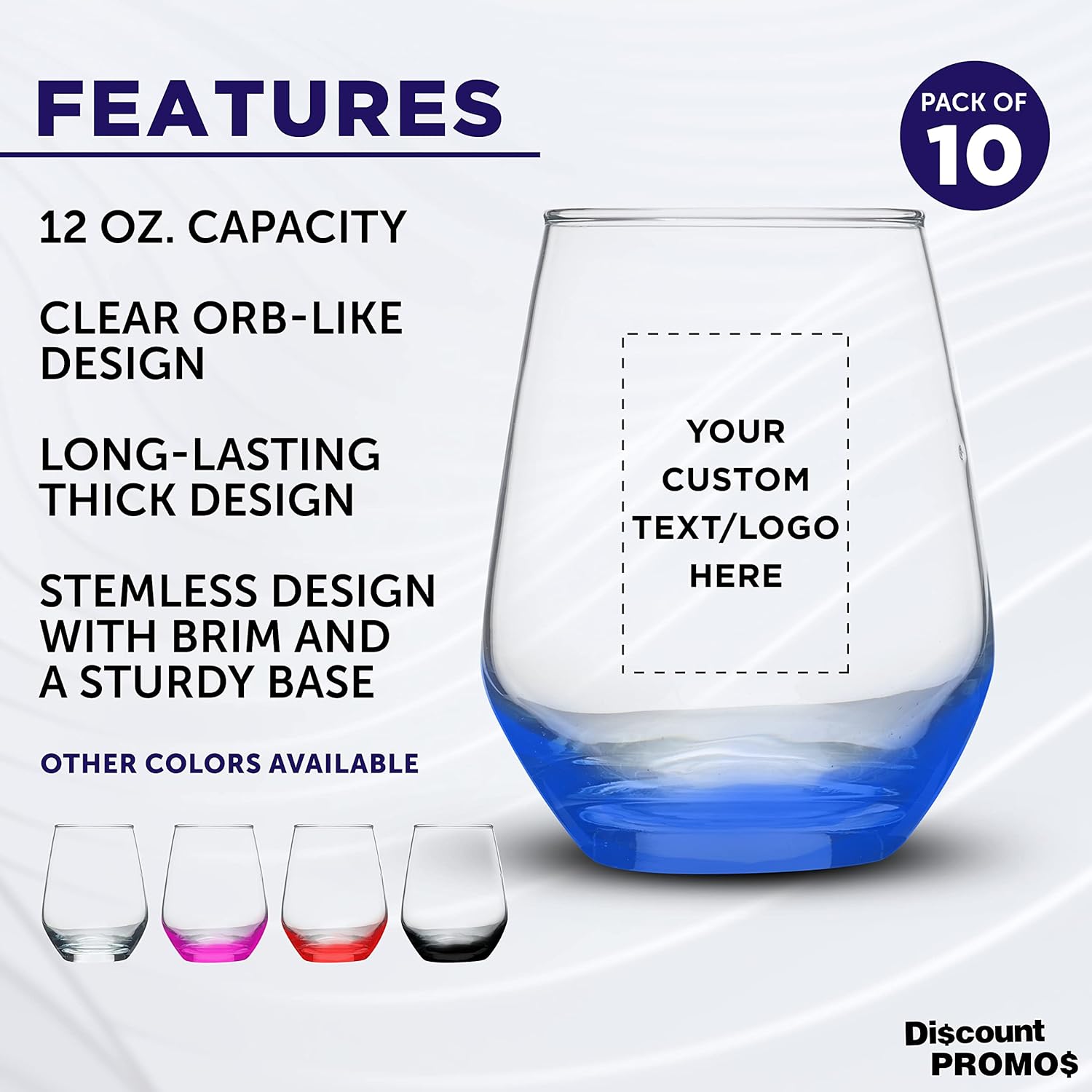 Copas de vino de sílice personalizadas sin tallo de 12 onzas, juego de 10, paquete personalizado a granel, cristalería de restaurante, perfectas