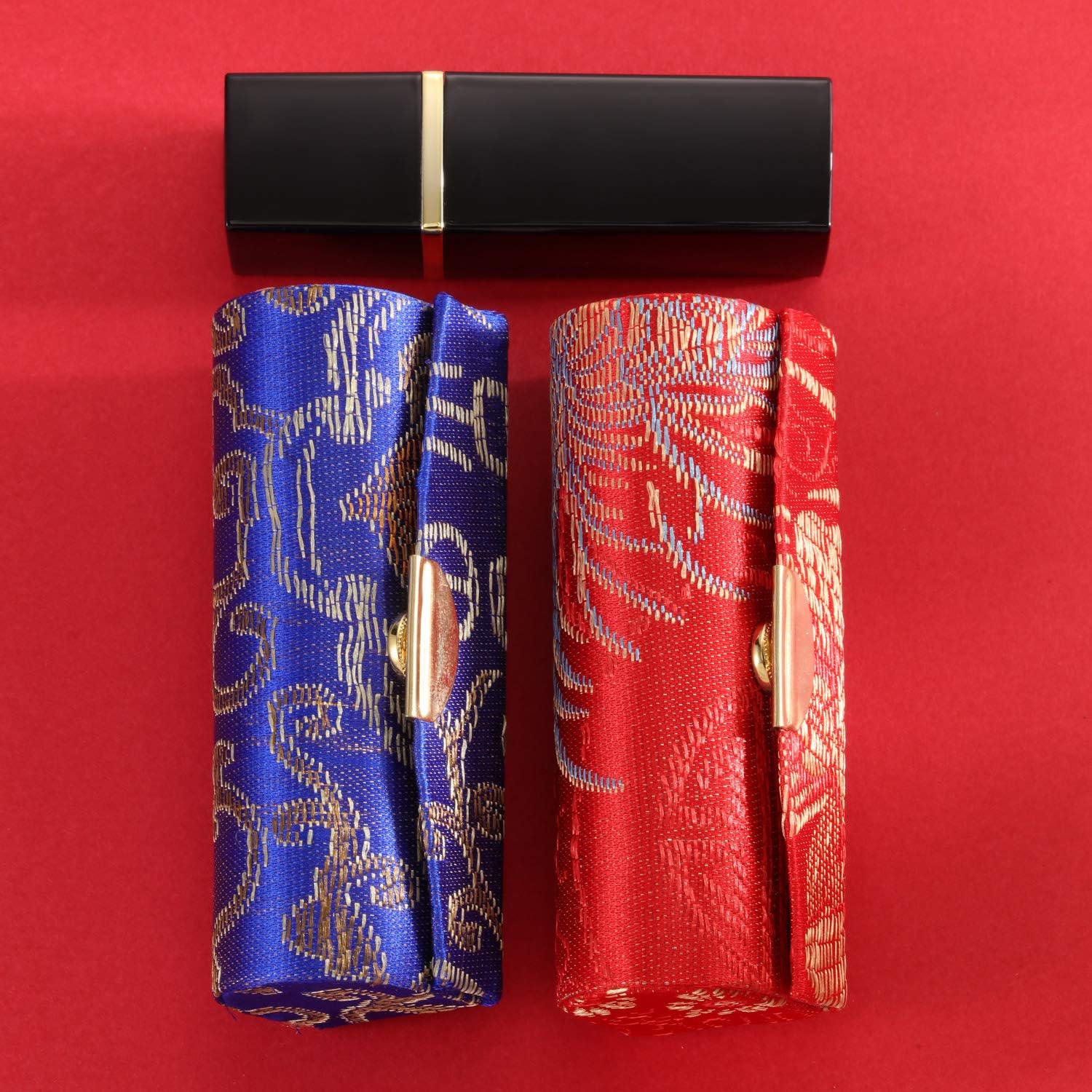 Hicarer 24 piezas de tela de satén sedoso lápiz labial caso con espejo lápiz labial caja titular monedero joyería brocado regalo bordado Navidad
