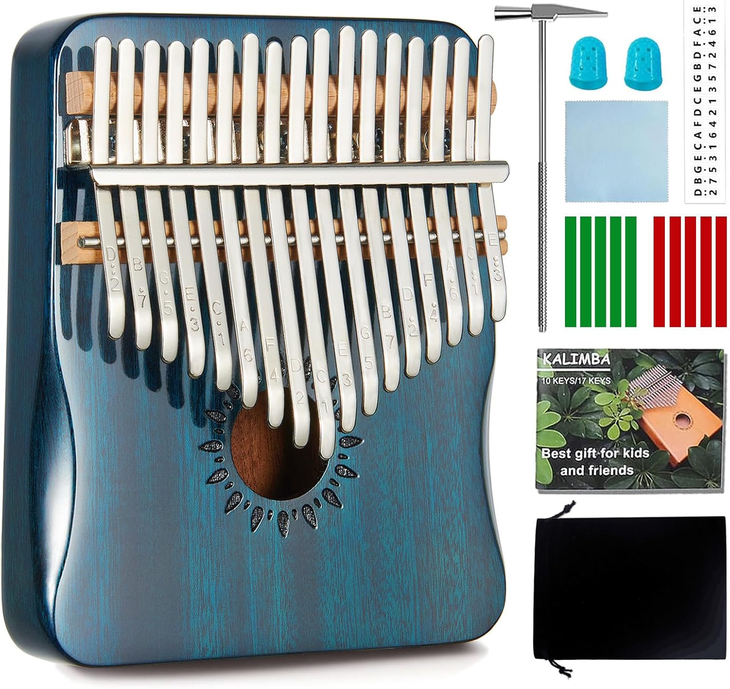 Kalimba – Piano de pulgar de 17 teclas, piano portátil de dedo Mbira, regalos para niños y adultos principiantes (azul)