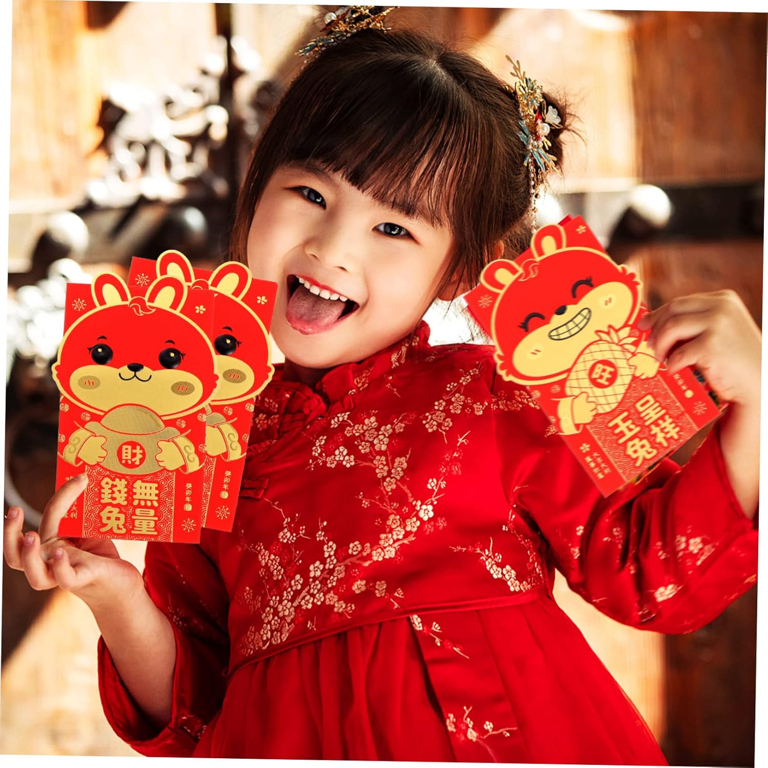 ABOOFAN 72 Pcs zodiac rabbit year packet chinese red envelope kids paper cute rabbit red packets spring festival bag Lucky China rabbit red