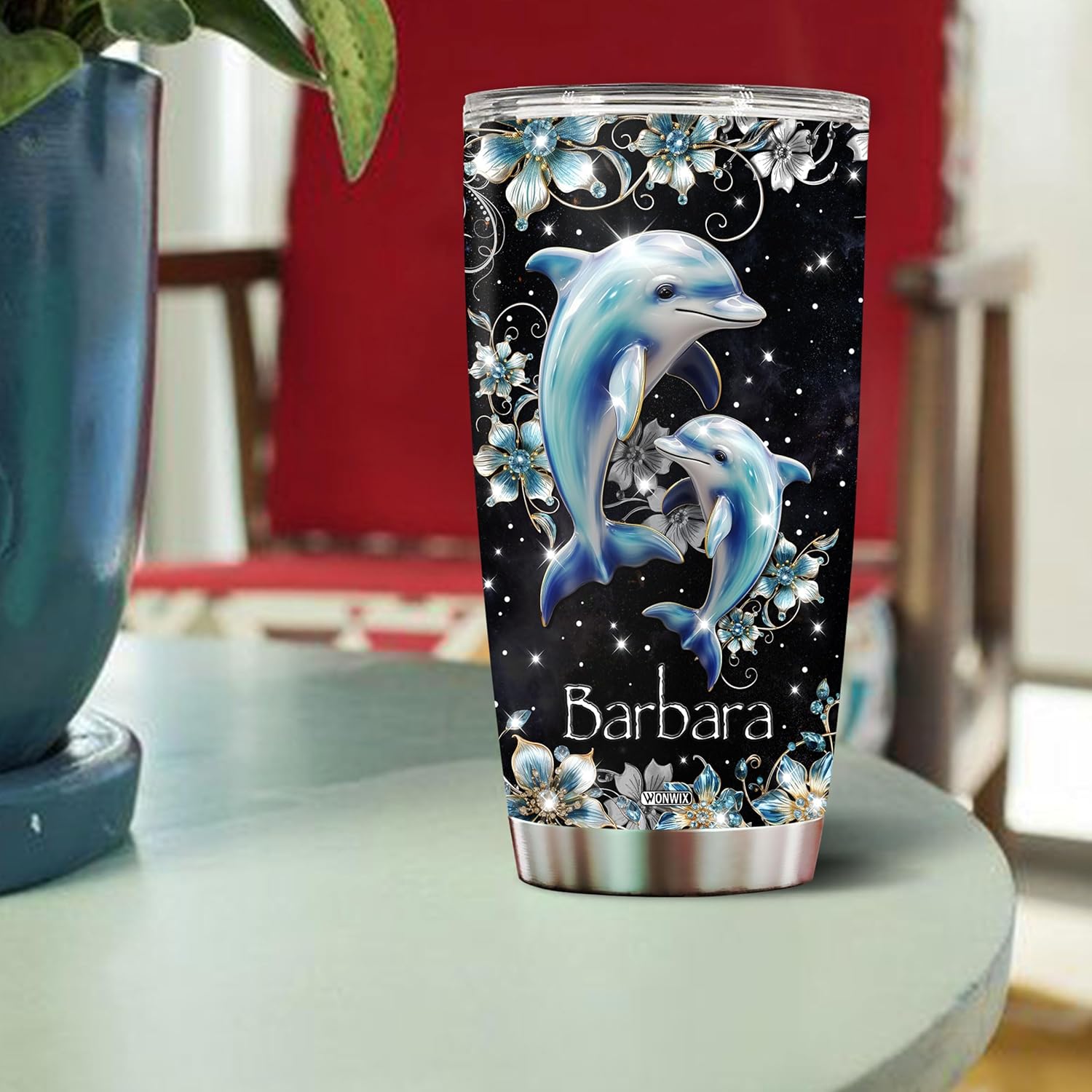 Regalos personalizados de delfines para niñas y mujeres, mamá, taza de café aislada de acero inoxidable de 20 onzas, taza de viaje, vaso térmico con