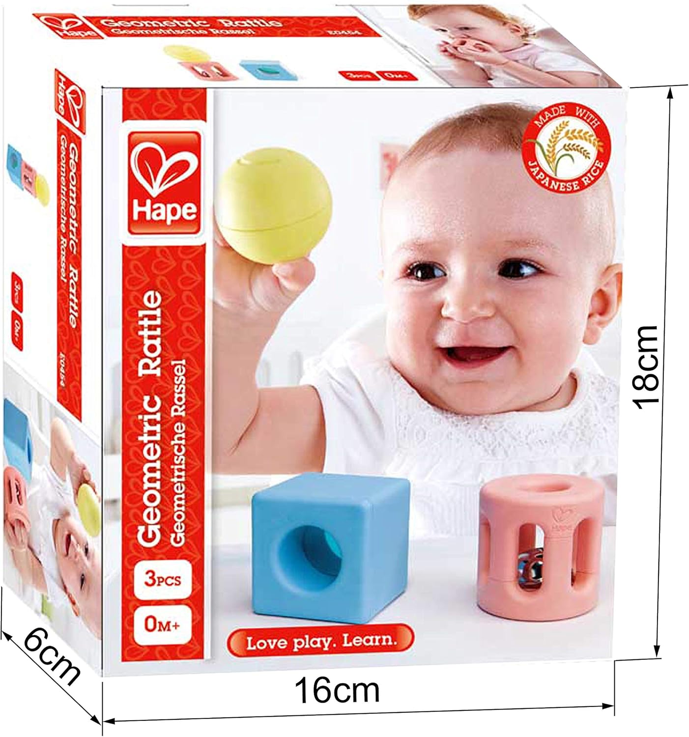 Hape Sonajero geométrico  Juguetes coloridos para recién nacidos, bebés y niños pequeños, juego de juguetes educativos tempranos de 3 piezas