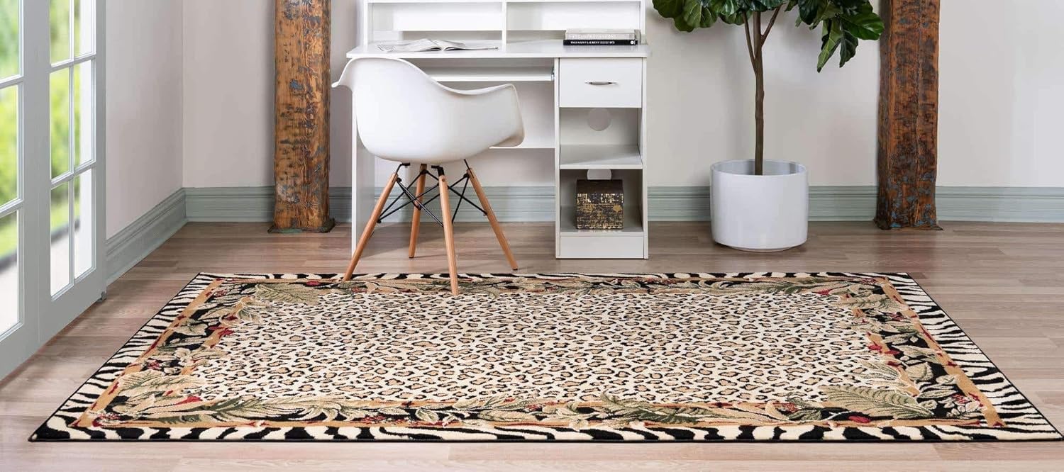 Unique Loom Wildlife Collection – Alfombra inspirada en animales con diseño de bordes de guepardo, 6 x 9 pies, marfilnegro