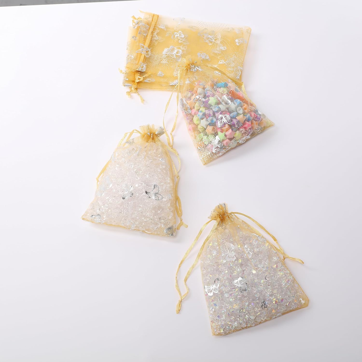 J&Rey Home – 100 bolsas de regalo de organza con diseño de mariposa, bolsa para dulces, bolsa con cordón para regalos de boda (5 x 7 pulgadas,