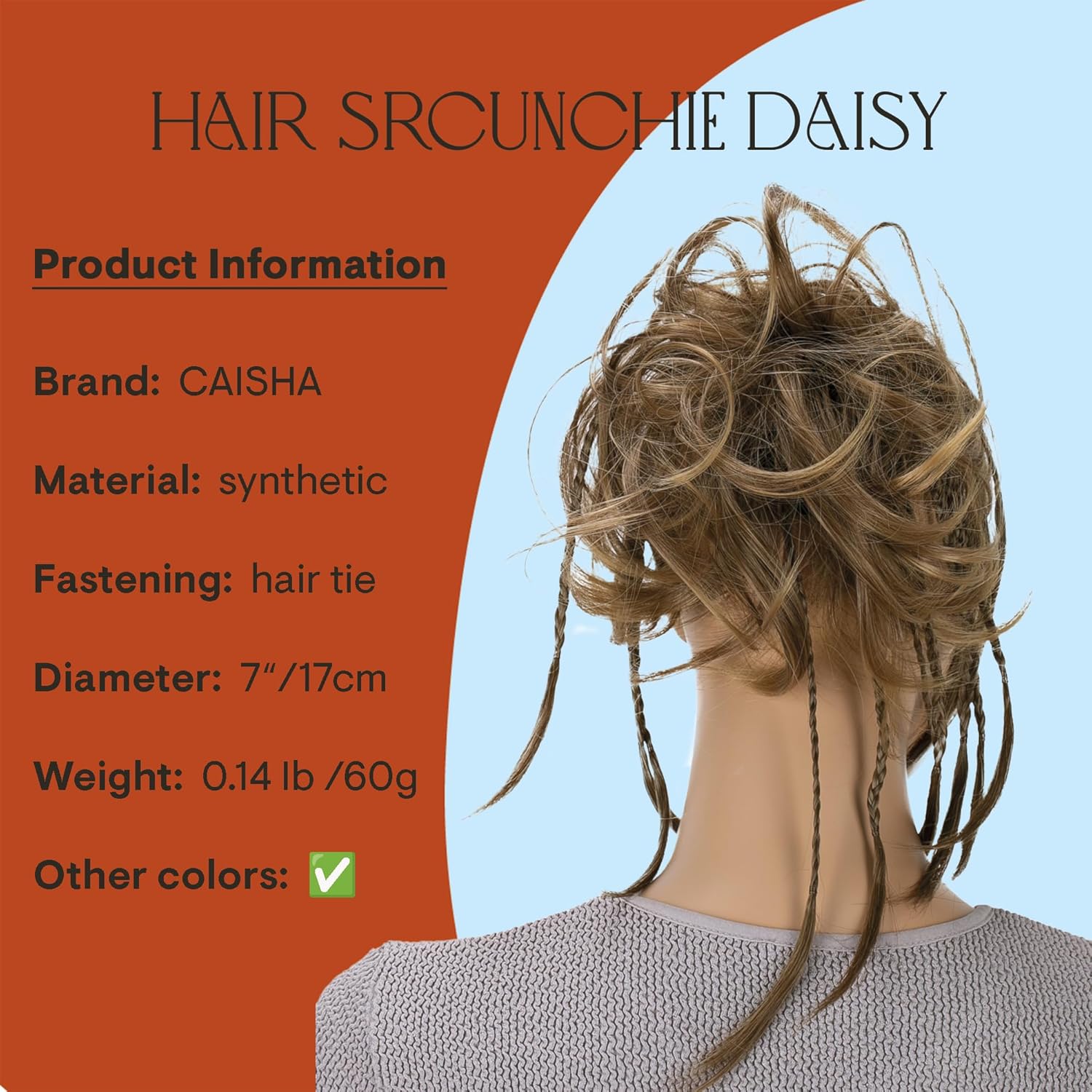CAISHA Prettyshop – Banda elástica grande XXL tipo postizo de cabello trenzado apenas ondulado, ideal para peinados recogidos o rodetes desaliñados,