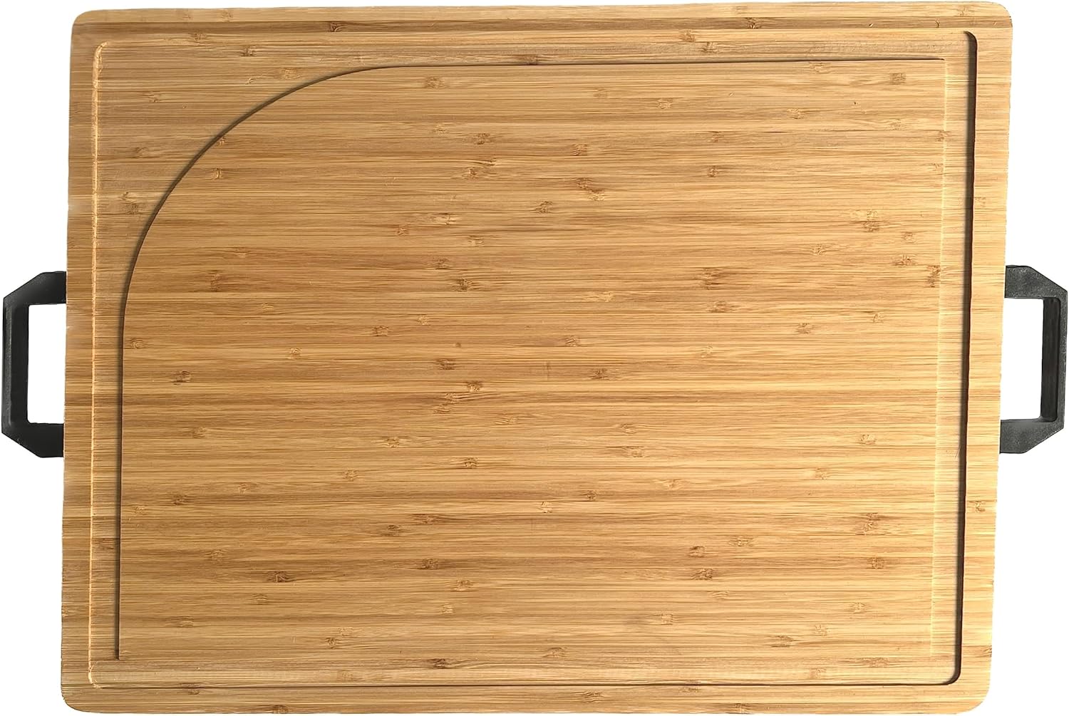 Tabla de cortar de bambú orgánico extragrande con asas de aluminio negro, tabla de cortar de madera reversible, tabla de tallar de bambú para carne