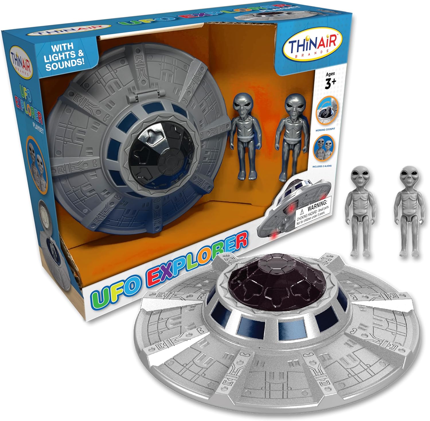 Nature Bound Juguete espacial de nave espacial OVNI, juego de nave espacial para niños con dos extraterrestres, luces y sonidos, aventura educativa