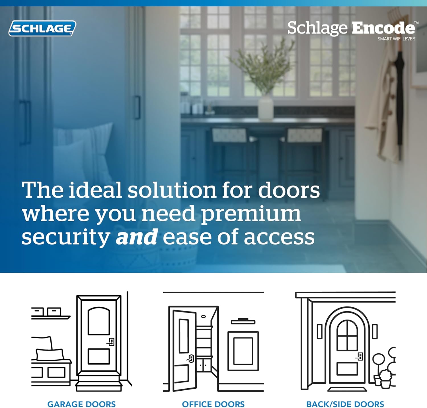 Schlage FE789WB CAM 622 Acc Encode WiFi Accent Lever Smart Lock, cerradura de puerta con pantalla táctil de entrada sin llave con borde Camelot,