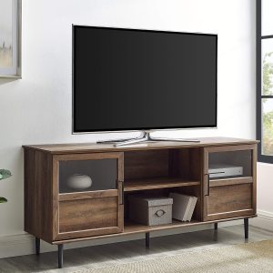 Walker Edison Moderno soporte de TV de madera y vidrio con 2 puertas de gabinete para televisores de pantalla plana de hasta 65 pulgadas, consola Walker Edison Moderno soporte de TV de madera y vidrio con 2 puertas de gabinete para televisores de pantalla plana de hasta 65 pulgadas, consola