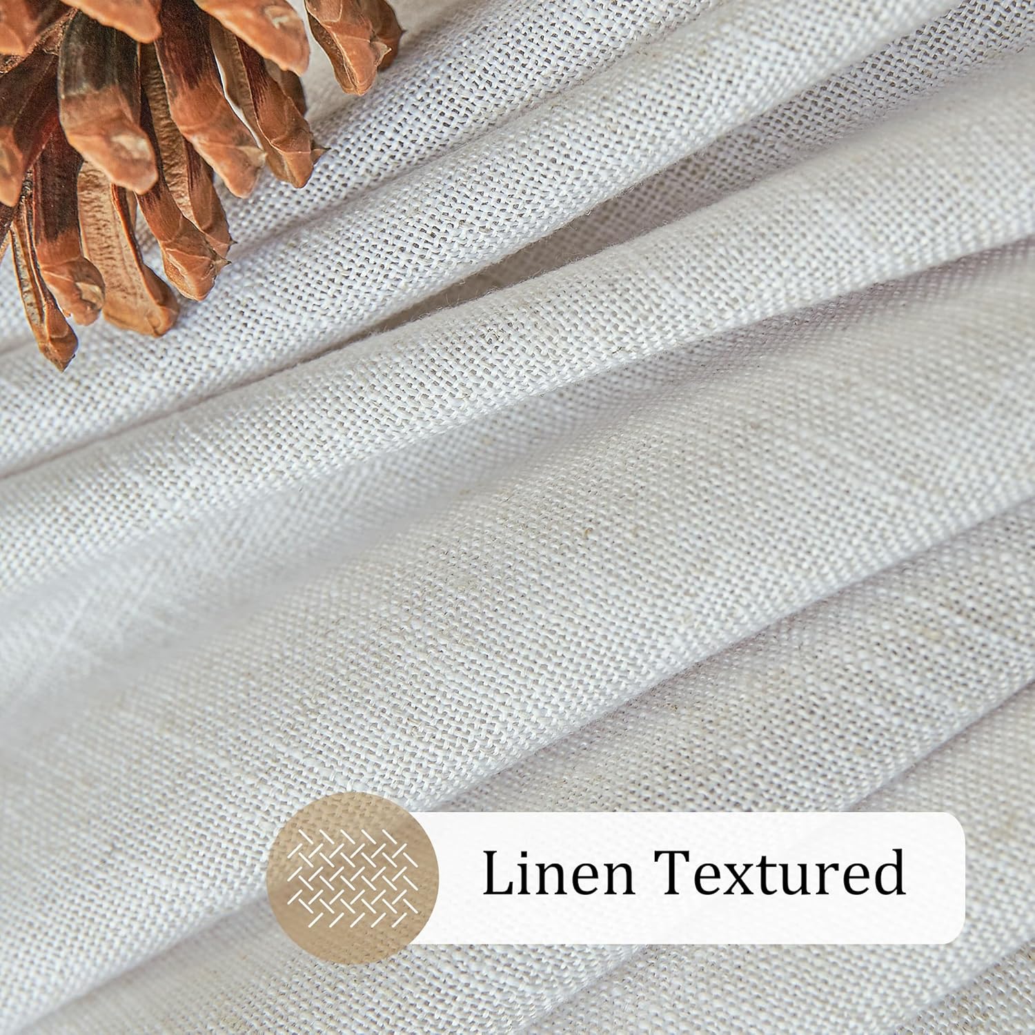 HUTO Cortinas plisadas de lino traslúcidas de 90 pulgadas de largo para sala de estar, color beige y blanco, cortinas plisadas para privacidad con