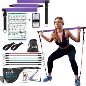 LEXIL Kit de ejercicios de barra de pilates portátil, apilable, 3 pares de bandas de resistencia (15, 20, 30 libras), equipo de gimnasio en casa LEXIL Kit de ejercicios de barra de pilates portátil, apilable, 3 pares de bandas de resistencia (15, 20, 30 libras), equipo de gimnasio en casa