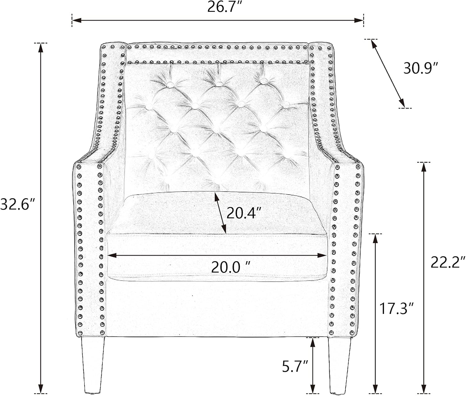 Accent Chairs – Silla decorativa de terciopelo moderna de mediados de siglo con cabezas de clavos, silla de sala de estar con patas de madera