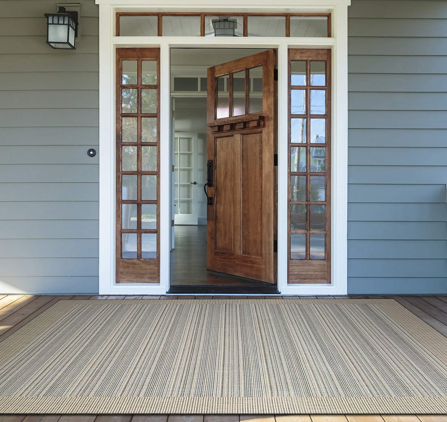 Couristan Mónaco – Alfombra rectangular de 3 pies 9 pulgadas x 5 pies 5 pulgadas, color cacao natural y marfil, lavable con manguera, apta para