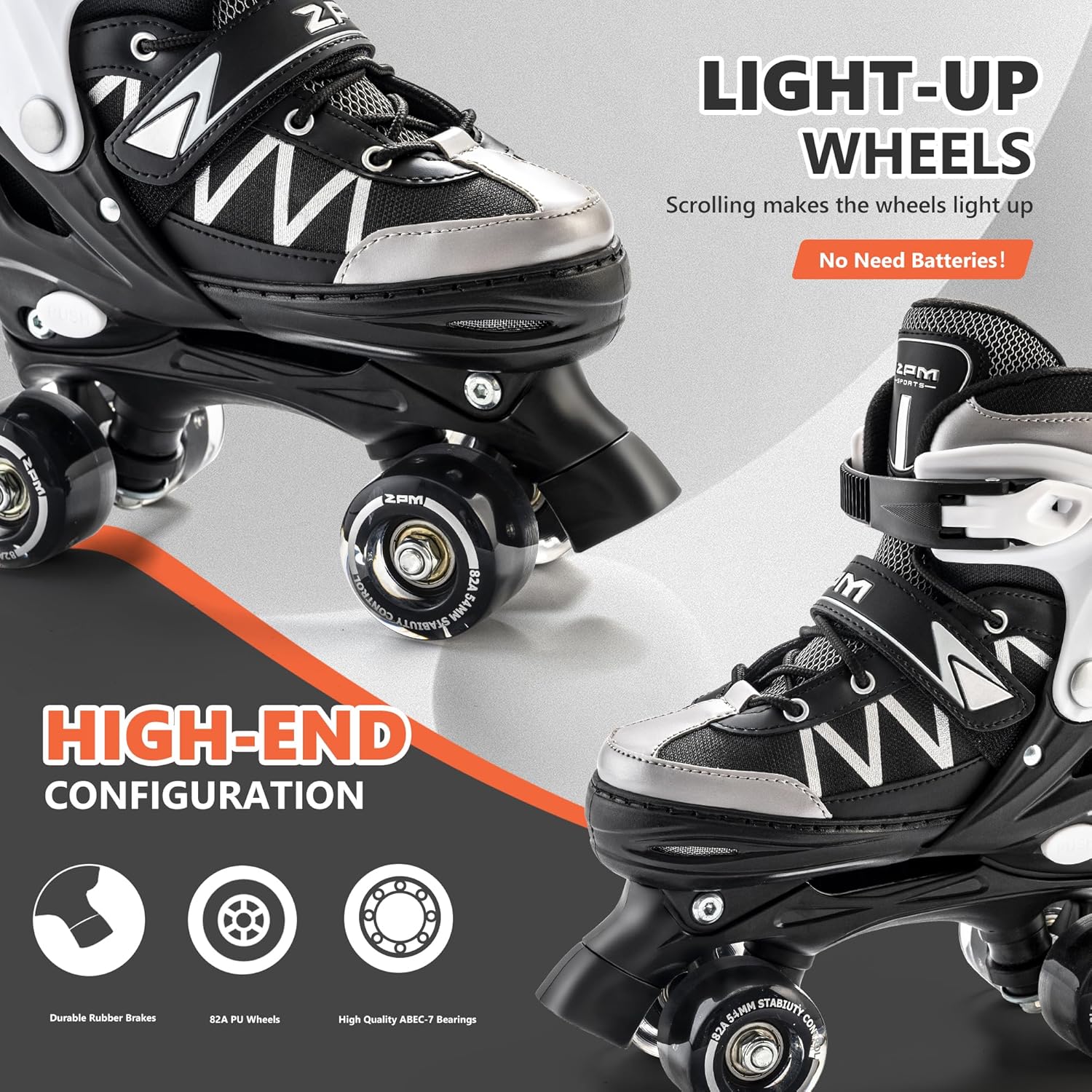 2PM SPORTS Patines de ruedas para niñas, 4 tamaños ajustables con luz para niños, patines para principiantes, para interiores y exteriores