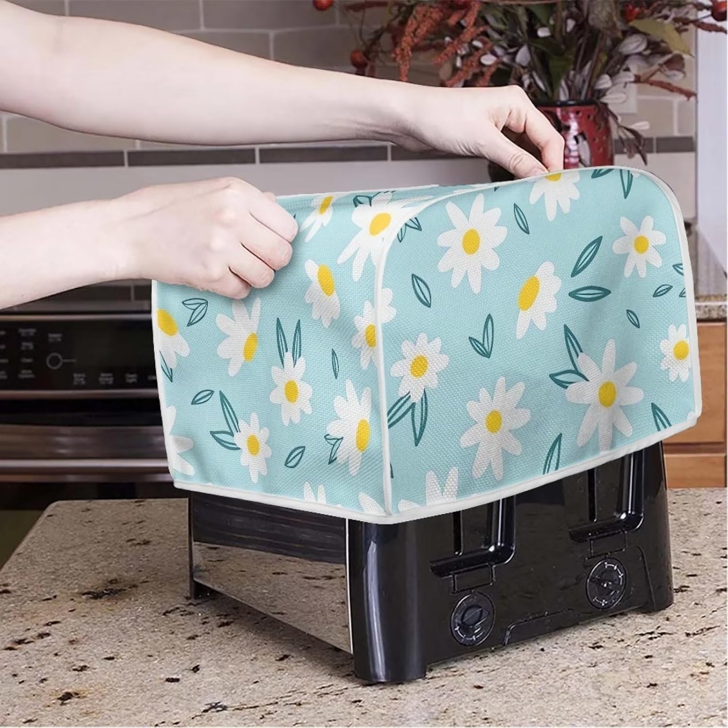 Daisy – Cubierta para tostadora de 2 rebanadas de cocina, fundas para electrodomésticos pequeños, lavable a máquina, funda para tostadora, horno,