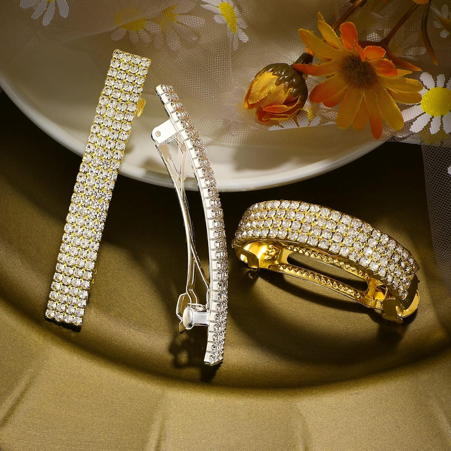 8 pinzas para el cabello con diamantes de imitación de cristal para novia, pasadores pequeños de semicírculo plateado, pasadores de metal brillante,