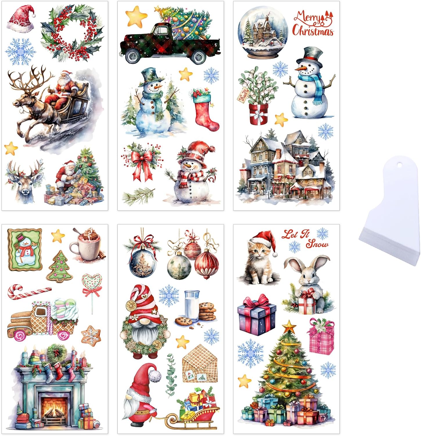 6 hojas de transferencia de Navidad para muebles de manualidades, 6 x 12 pulgadas, calcomanías vintage de transferencia para árbol de Navidad,