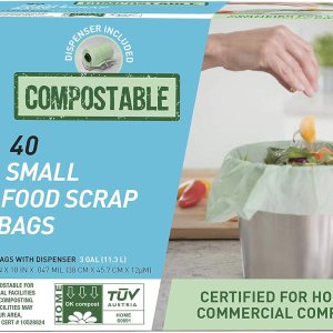 Hippo Sak Bolsas pequeñas compostables para desechos de alimentos, 40 unidades con dispensador Hippo Sak Bolsas pequeñas compostables para desechos de alimentos, 40 unidades con dispensador