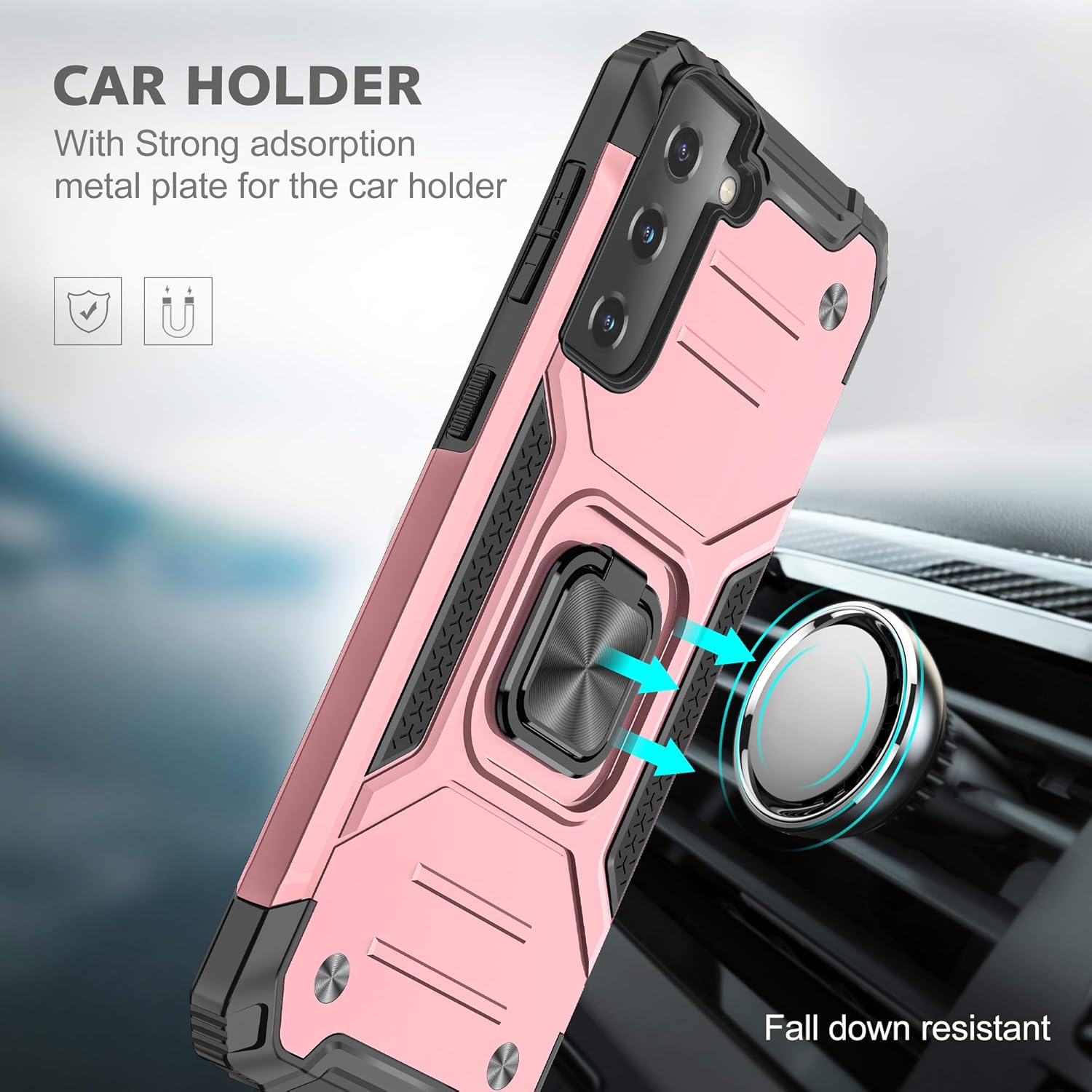 YmhxcY Funda para Samsung Galaxy S21 FE, funda para Samsung S21 FE con protector de pantalla HD, fundas con soporte giratorio, función atril,