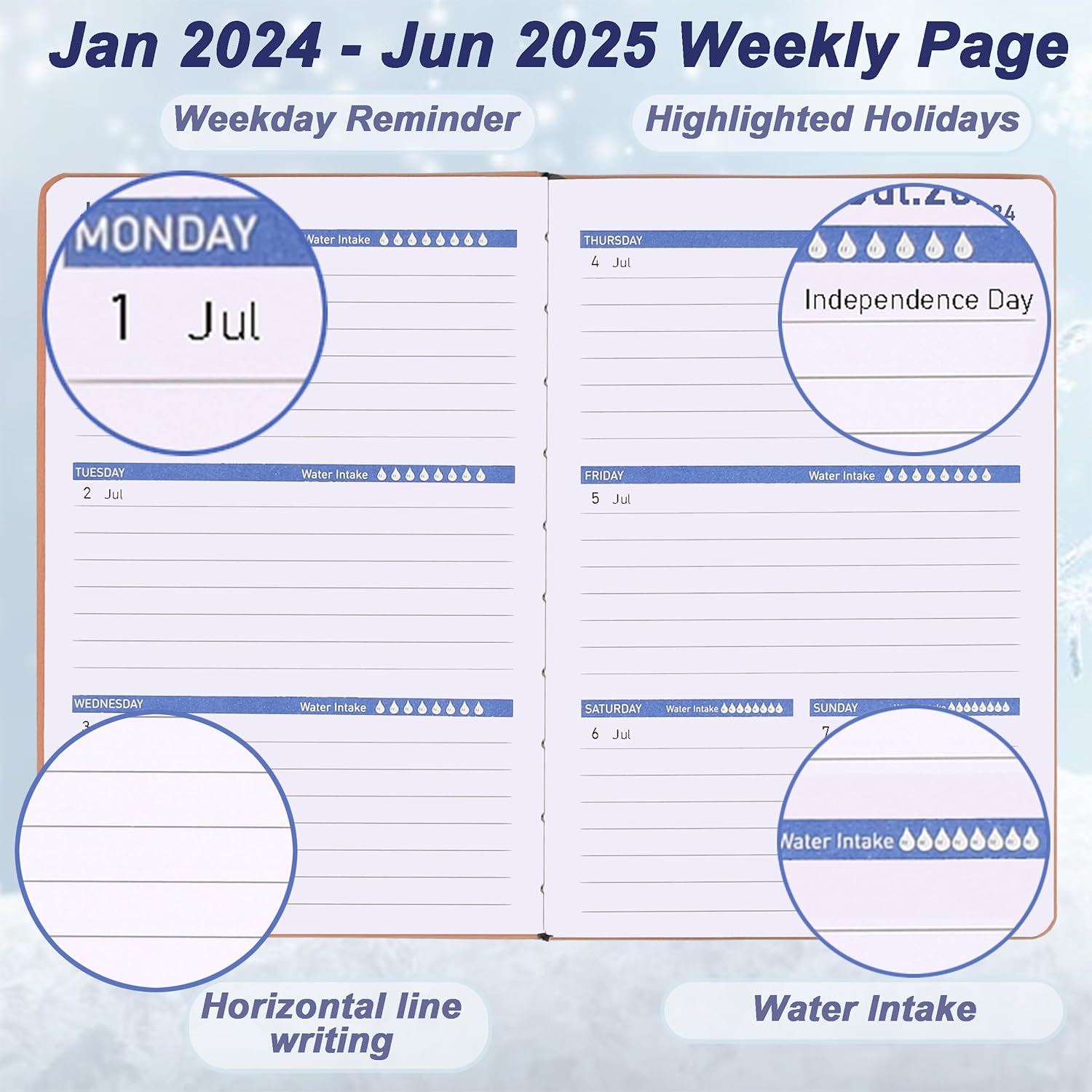 Agenda diaria 2024-2025, agenda semanal mensual de enero de 2024 a junio de 2025, agenda de tapa dura de 18 meses con pestañas, calendario de año