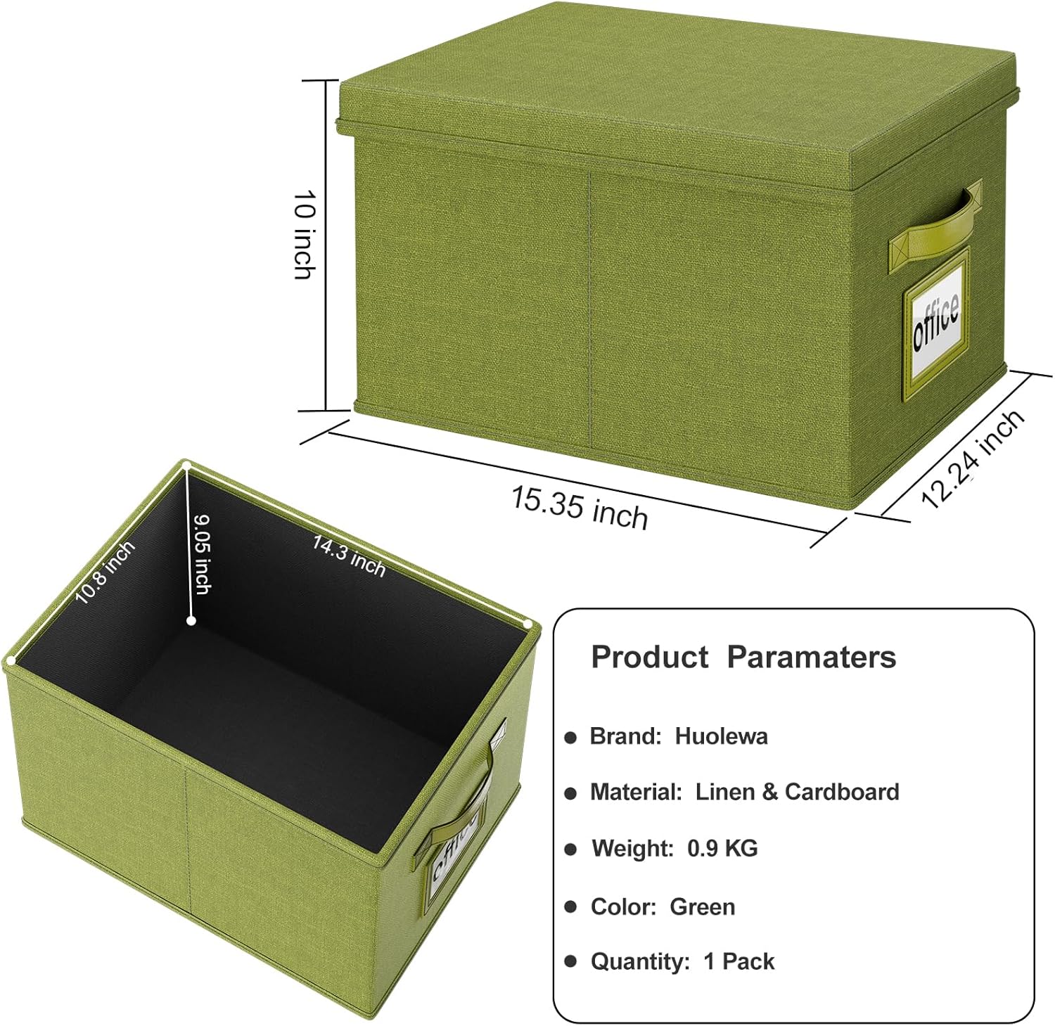 Huolewa Caja organizadora de archivos mejorada con tapa, caja de archivos decorativa con asa, organizador de archivos colgante de lino para