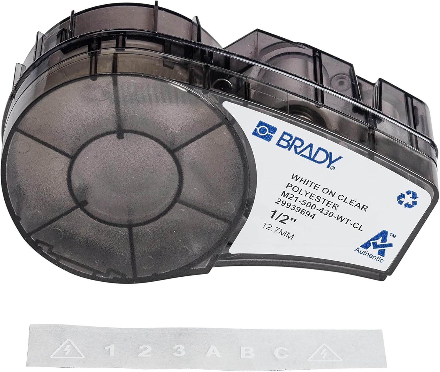 Brady Auténtica etiqueta de poliéster para entornos duros (M21-500-430-WT-CL) para laboratorio, seguimiento de activos y datacom, blanco sobre