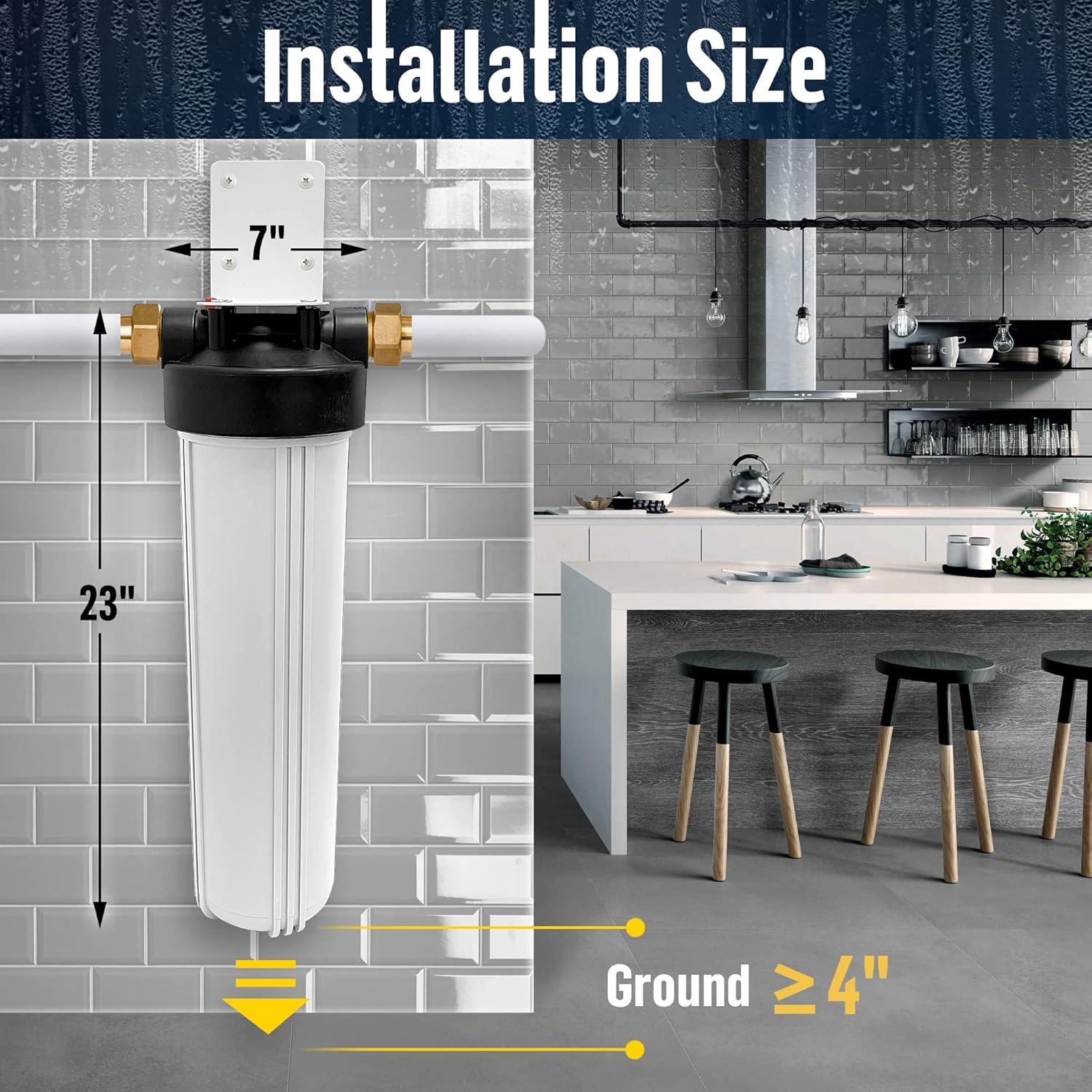 Sistema purificador de filtro para toda la casa de alta capacidad de 20 x 4.5 pulgadas para agua de pozos o ciudades, botón de alivio de