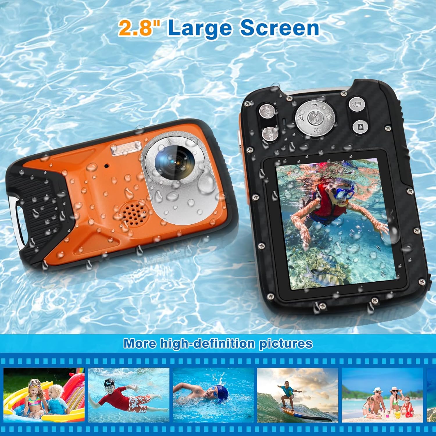 Cámara impermeable lovpo Cámara subacuática de 16 pies con tarjeta SD de 32 GB y luz de relleno, FHD 1080P 21MP cámara de apuntar y disparar para