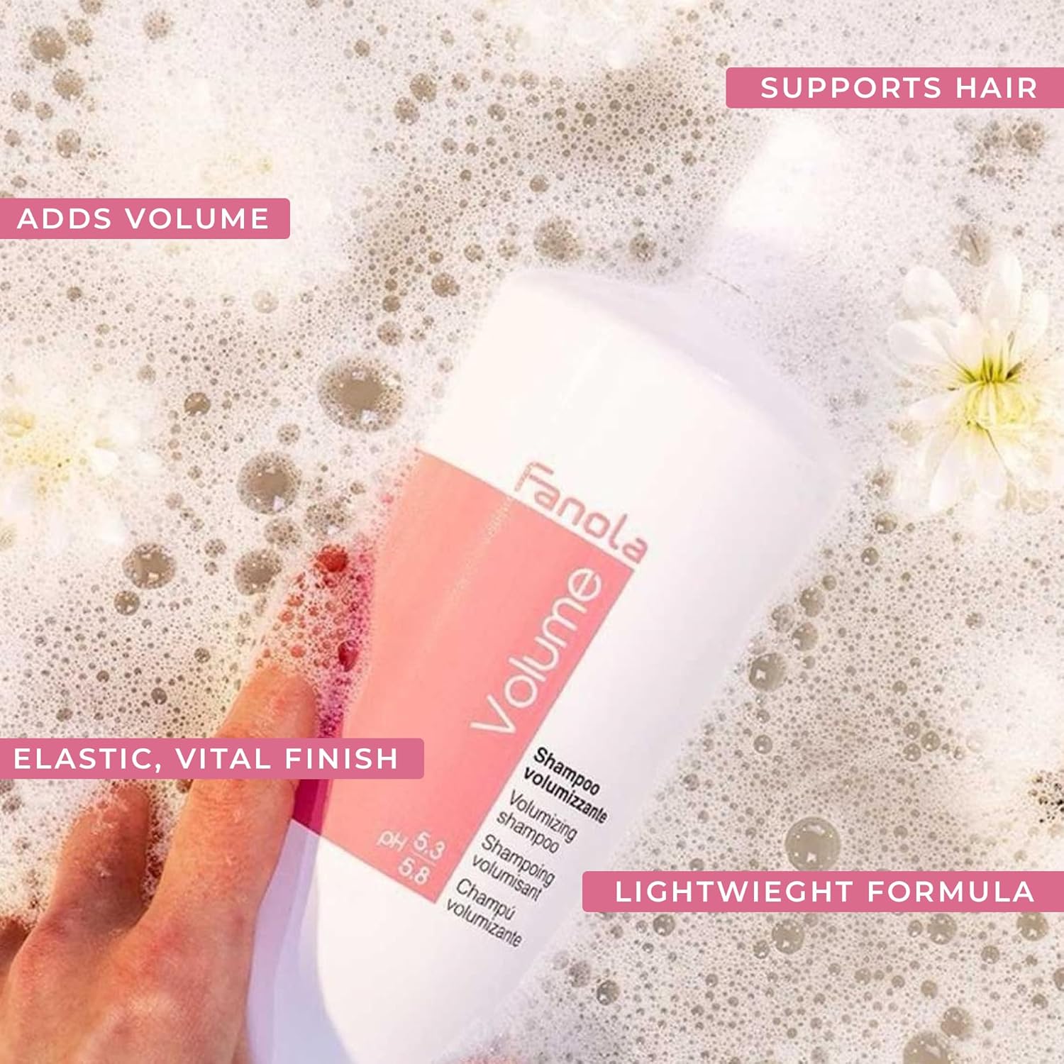 Fanola Champú voluminizador para cabello fino limpia y da volumen a las raíces y refuerza el cabello sin pesarlo 11.83 oz