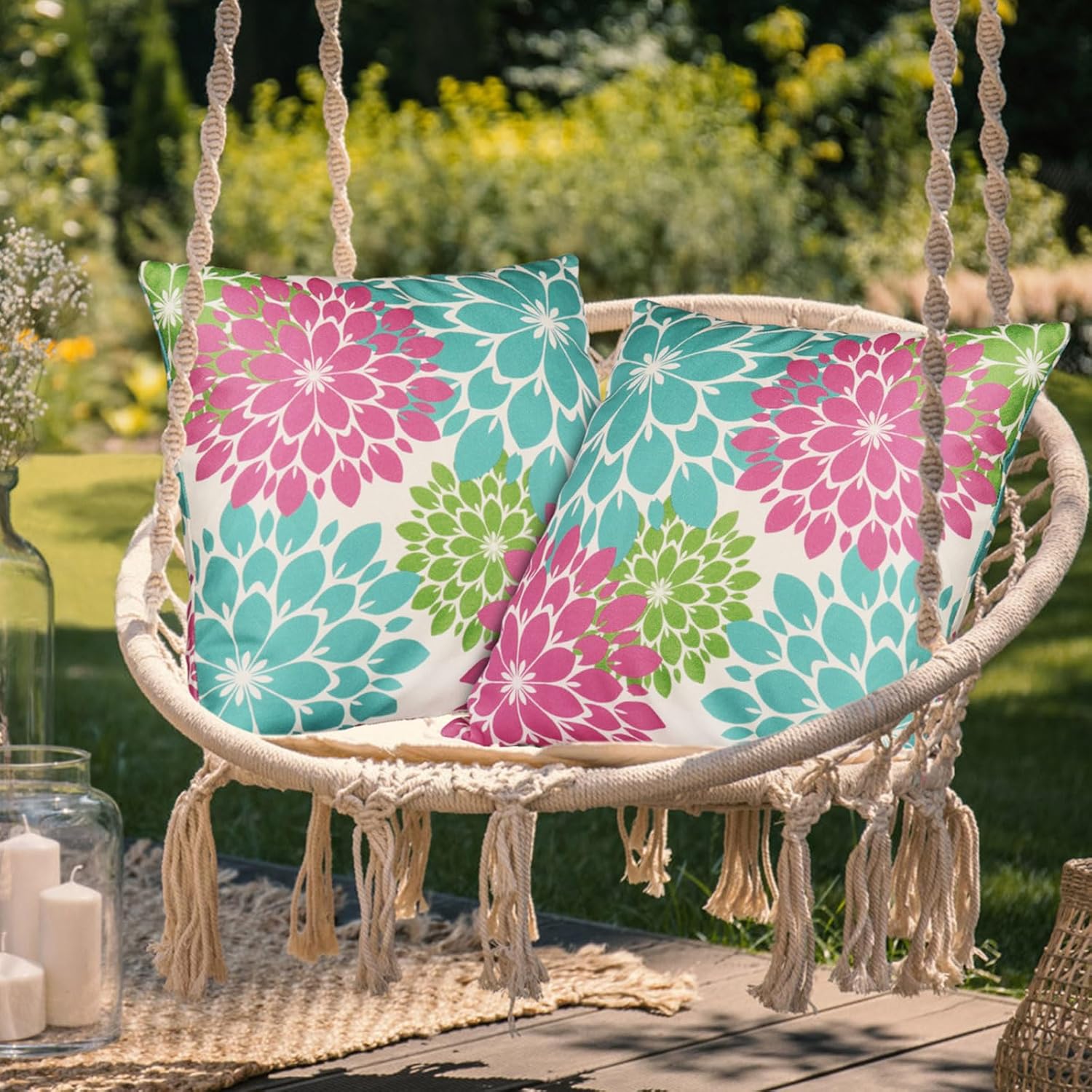 Fundas de almohada de 18 x 18 pulgadas, fundas de almohada para exteriores, fundas de almohada decorativas con geometría moderna y floral, funda de