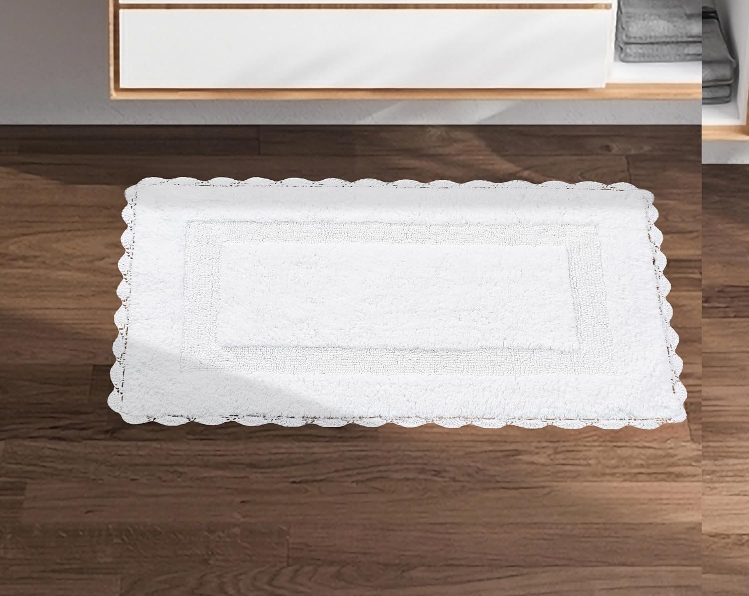 Alfombra de baño de algodón de ganchillo con antideslizante de 17 x 24 pulgadas, color blanco, 100% algodón puro, súper suave, felpa y absorbente,