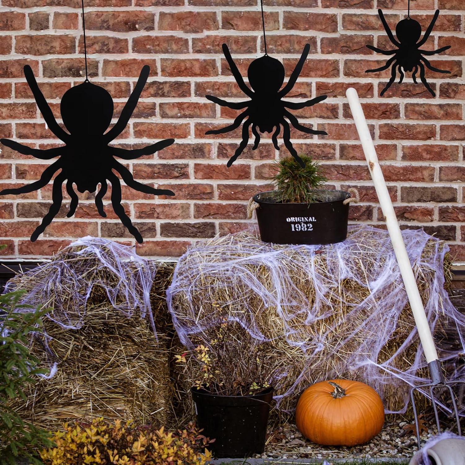 Tuokiuhn Decoración de araña, decoración de Halloween, araña de metal adecuada para interiores y exteriores, patio, césped, jardín, pared, hogar,