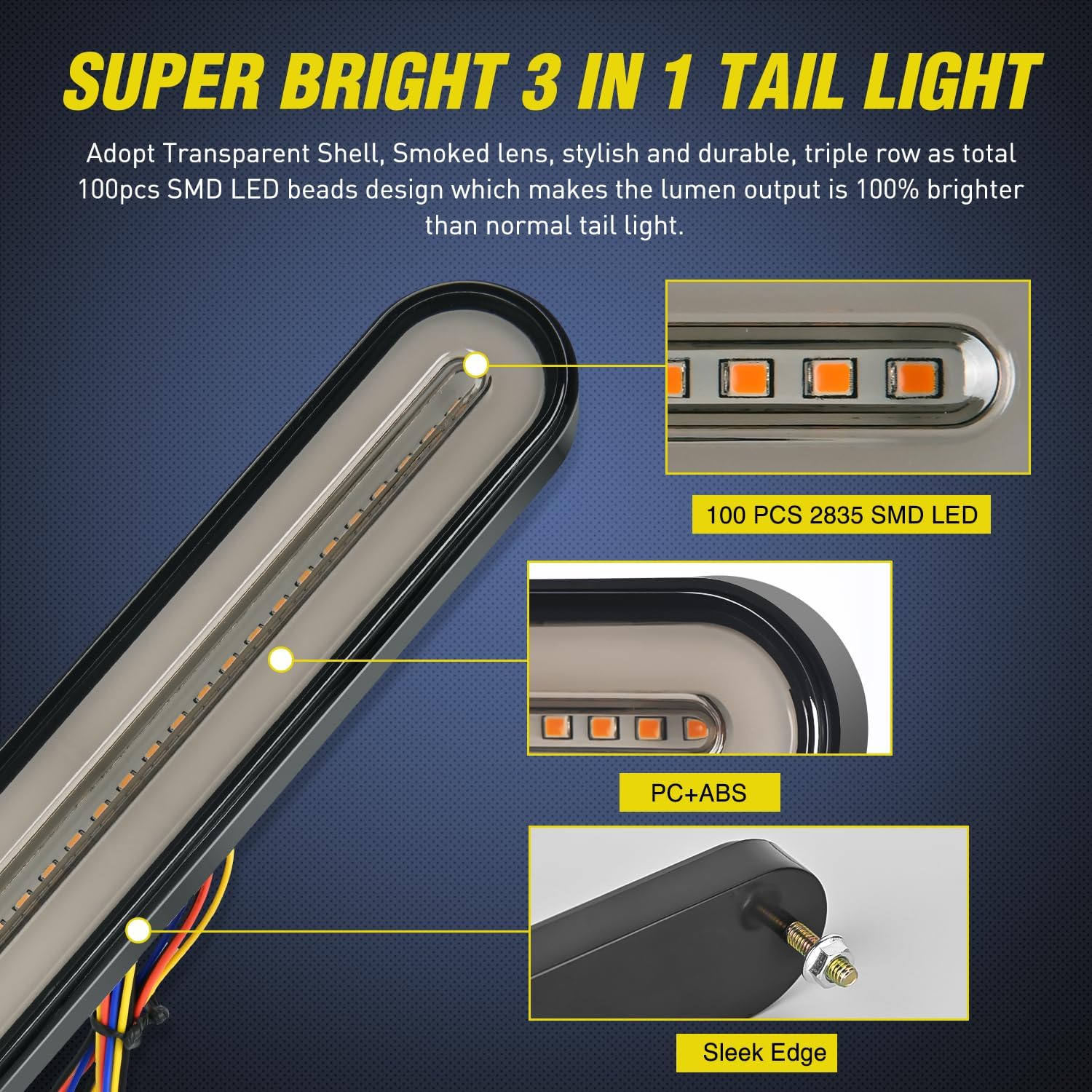 Nilight Barra de luz trasera para remolque con 3 en 1, luces de freno de parada, luces de freno, paquete de 2 unidades de 9 pulgadas, 100 luces LED