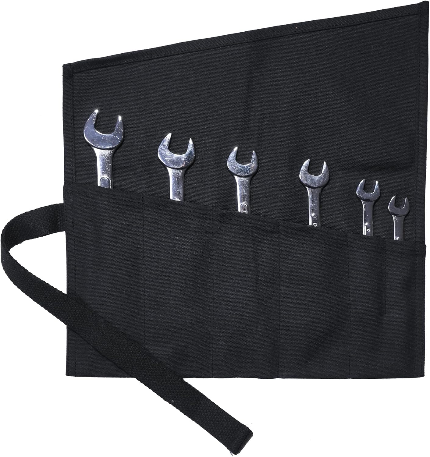 Rollo de herramientas de llave con 6 bolsillos, bolsa enrollable de lona encerada para cinceles, martillos, plantillas de pesca, cuchillo de