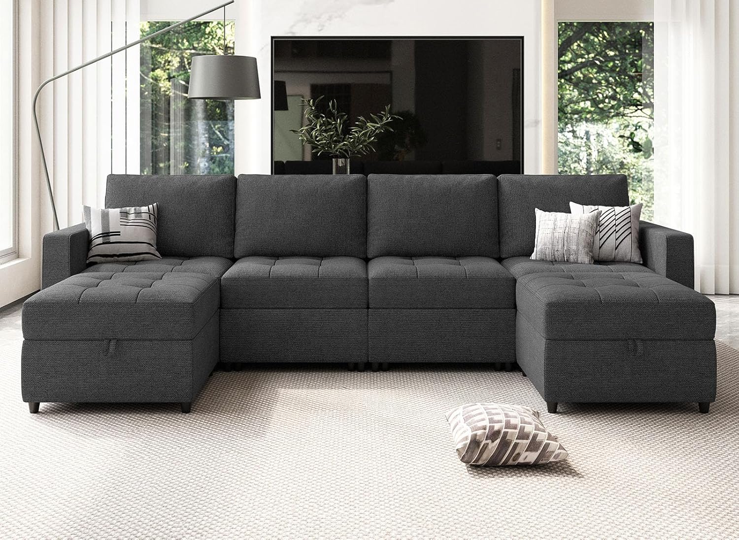 Belffin Sofá modular modular modular en forma de U con cajones de almacenamiento, sofá extraíble de 6 plazas con tumbonas, modular de gran tamaño