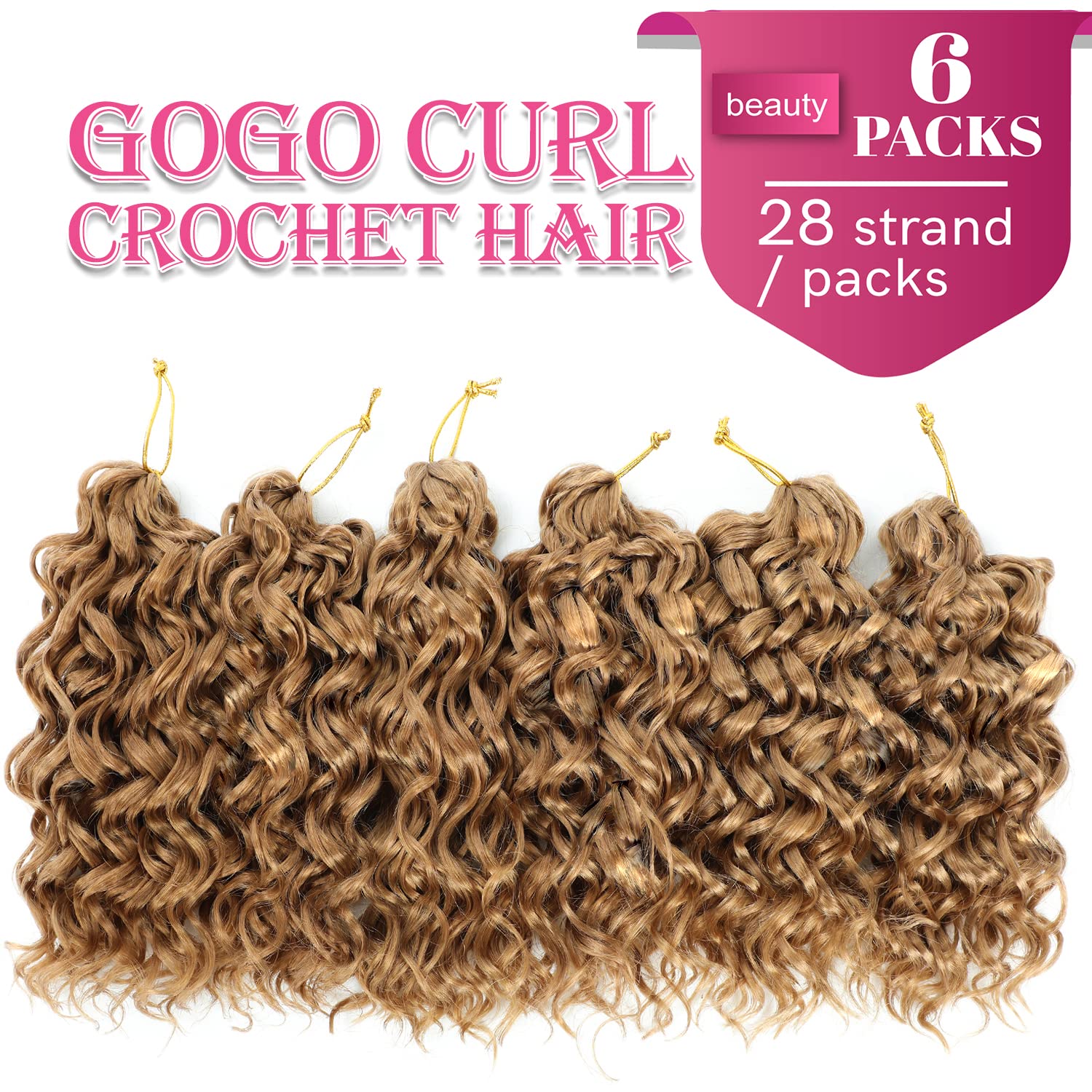 Gogo – Cabello rizado de ganchillo de 8 pulgadas, 6 paquetes, pelo corto rizado de ganchillo para playa, rizos de agua, cabello rizado con trenzas