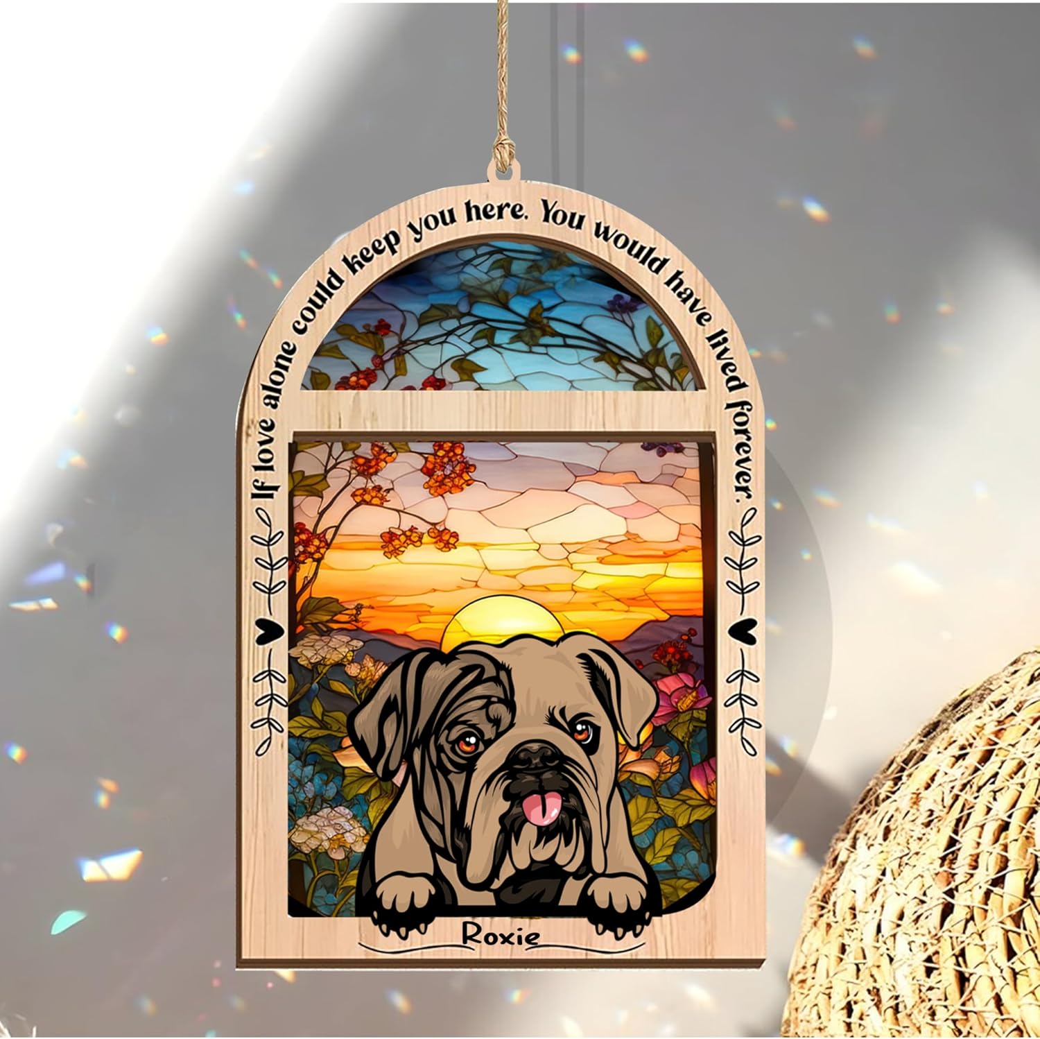 Adorno de Navidad personalizado de bulldog inglés, atrapasoles de bulldog inglés 3 con nombre, regalos de pérdida de mascotas, regalos para amantes