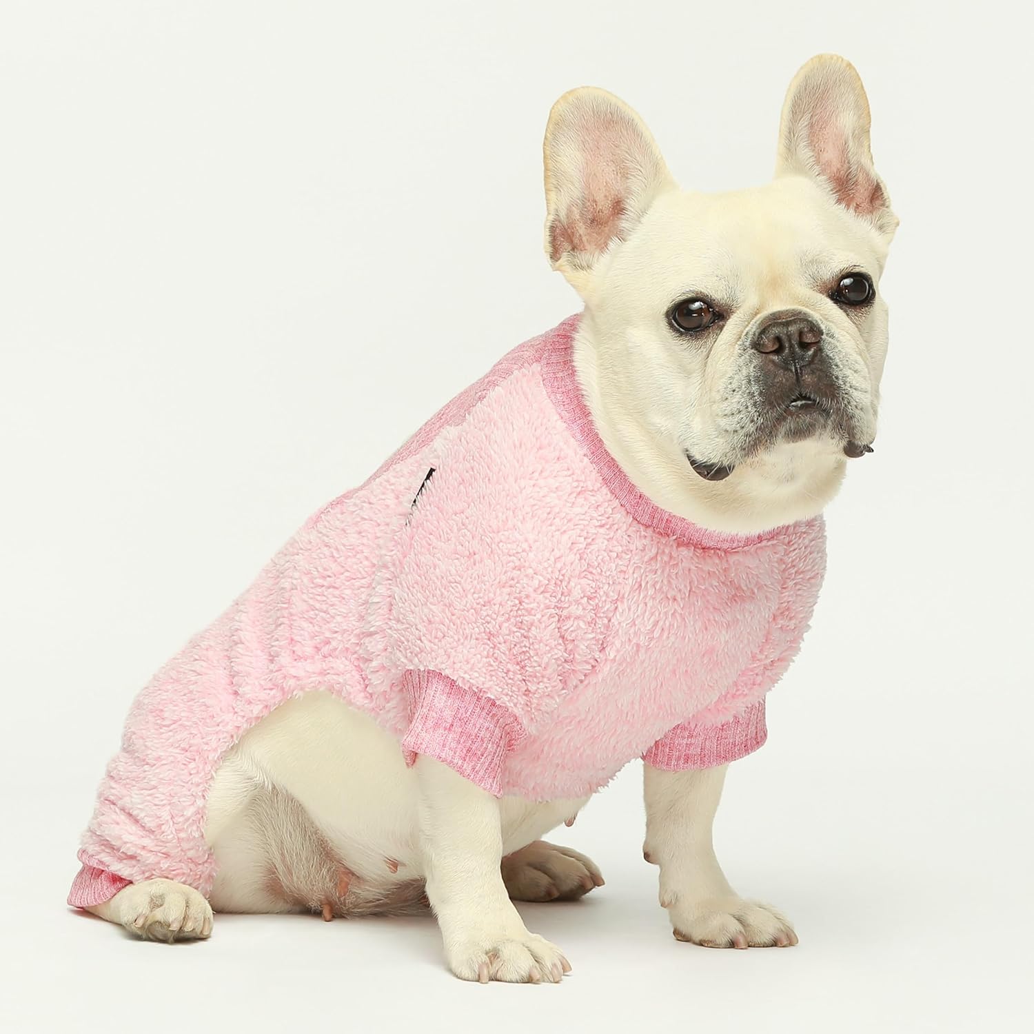 Fitwarm Pijama mullido para perros, ropa de invierno para perros pequeños, mameluco con pies, atuendo para gatos, rosa jaspeado, XS